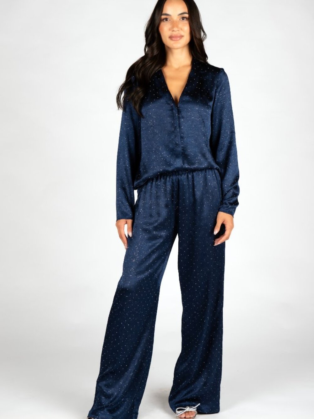 Thea Embellished Navy Satin Top